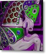 Neon Purple Carousel Horse Metal Print