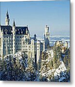Neuschwanstein Castle Panorama In Winter 2 Metal Print