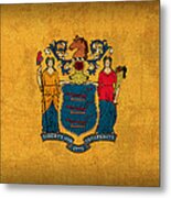 New Jersey State Flag Art On Worn Canvas Metal Print