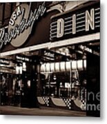 New York At Night - Brooklyn Diner - Sepia Metal Print