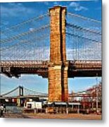 New York Bridges Lit By Golden Sunset Metal Print