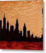 New York City Sunset Silhouette Metal Print