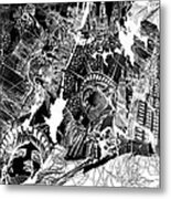 New York Map Black And White Metal Print