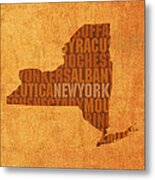 New York Word Art State Map On Canvas Metal Print