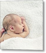 Newborn Baby Sleeping Under Blanket Metal Print