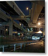 Night View Of Flyovers Near Yokohama Metal Print