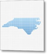 North Carolina Map Blue Dot Pattern Metal Print