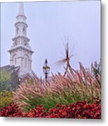 North Church With Garden On A Foggy Summer Morning Metal Print