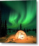 Northern Lights Over Tent Metal Print