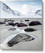 Norway Lofoten Unstad Beach With Stones Metal Print