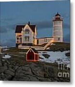 Nubble Lighthouse At Christmas Metal Print