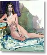 Nude With Wire Stool Metal Print