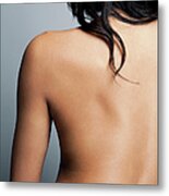 Nude Young Woman With Her Back Towards Metal Print