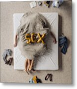 Obscured Couple Having Sex In Bed, Top View Metal Print