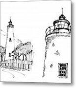 Ocaracoke Lighthouse Detail Sketches 1992 Metal Print