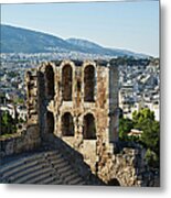 Odeon Of Herodes Atticus With View Of Metal Print