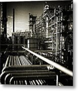 Oil Refinery And Moonlight Grain And Grunge Metal Print