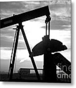 Oil Well Pump Jack Black And White Metal Print