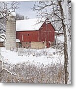 Old Barn In Snow Metal Print