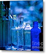Old Blue Glass Bottles In The Window... Metal Print