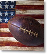 Old Football On American Flag Metal Print