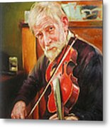 Old Man And Fiddle Metal Print