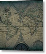 Old Map Of The World  Blueprint Metal Print