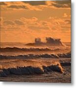 Opal Beach Sunset Colors With Huge Waves Metal Print
