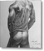 Original Man Gay Pencil Drawing Sketch Art On Peper By Hongtao Metal Print
