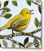 Original Music Bird Art Print Painting ... The Finch's Song Metal Print