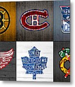 Original Six Hockey Team Retro Logo Vintage Recycled License Plate Art Metal Print