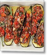 Oven Ready Stuffed Aubergines Metal Print