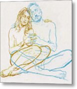 Overlapping Drawing Of Naked Couple Metal Print