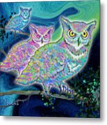 Owls At Midnight  Square Metal Print