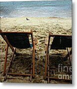 Beach Chairs For Two And A Bird Metal Print