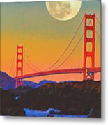 Pacific Sunset - Golden Gate Bridge And Moonrise Metal Print