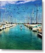 Paddle Boarder  In The Harbor Metal Print