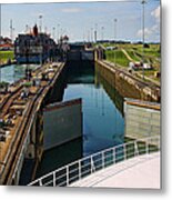 Panama Canal Locks With Ships Metal Print