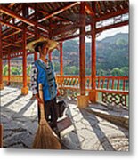 Panorama - Hi-res - Wooden Bridge And It's Cleaner Metal Print