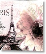 Paris Eiffel Tower Montage - Paris Romantic Pink Sepia Eiffel Tower Flower French Cottage Decor Metal Print