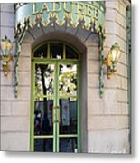 Paris Laduree Fine Art Door Print - Paris Laduree Green And Gold Door Sign With Lanterns Metal Print