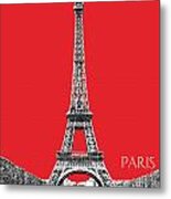 Paris Skyline Eiffel Tower - Red Metal Print