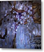Paris Surreal Haunting Crystal Chandelier Mirrored Reflection - Dreamy Blue Crystal Chandelier Metal Print
