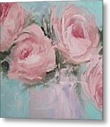 Pastel Pink Roses Painting Metal Print