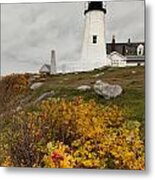 Pemaquid Point Lighthouse And Sea Roses Metal Print
