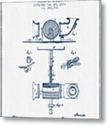 Phonograph Or Speaking Machine Patent Drawing From 1878- Blue In Metal Print