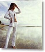 Pilar Crespi Wearing A White Suit Metal Print