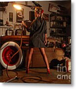 Pin Up Girl With Blow Torch Metal Print