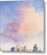 Pink Cloud And 59th St Bridge Watercolor Painting Of Nyc Metal Print