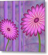 Pink Fantasy Flowers On Purple Background Metal Print